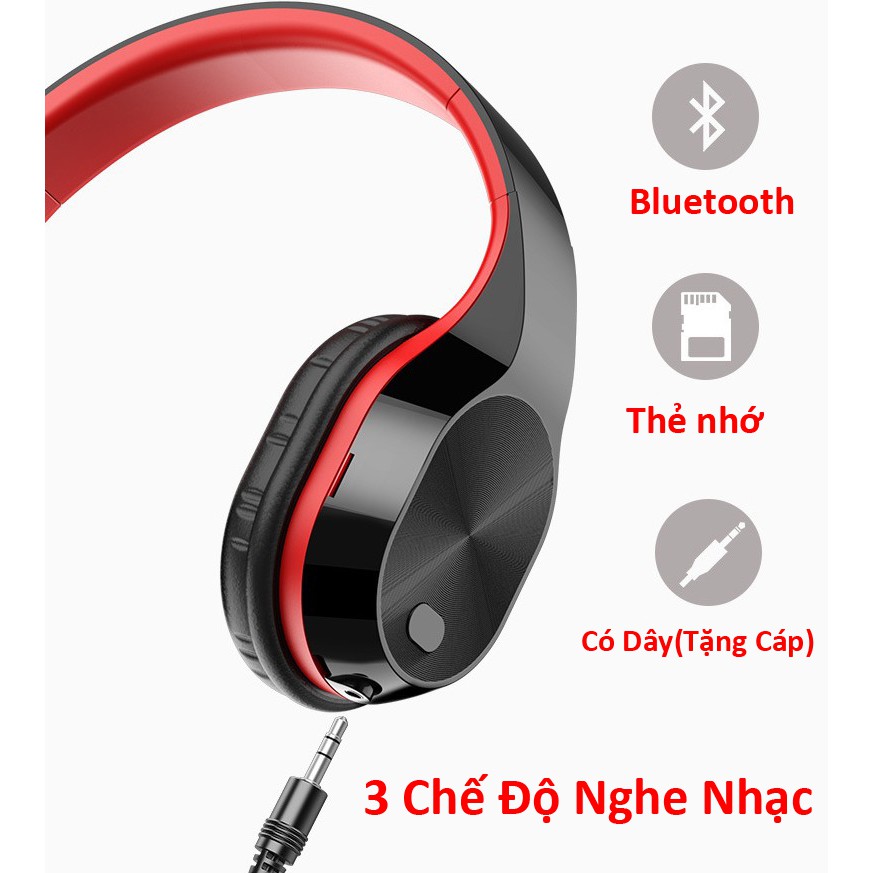 Tai Nghe Chụp Tai Bluetooth 5.0 Hỗ Trợ Thẻ Nhớ Tặng Kèm Cáp Jack 3.5mm BASS Mạnh