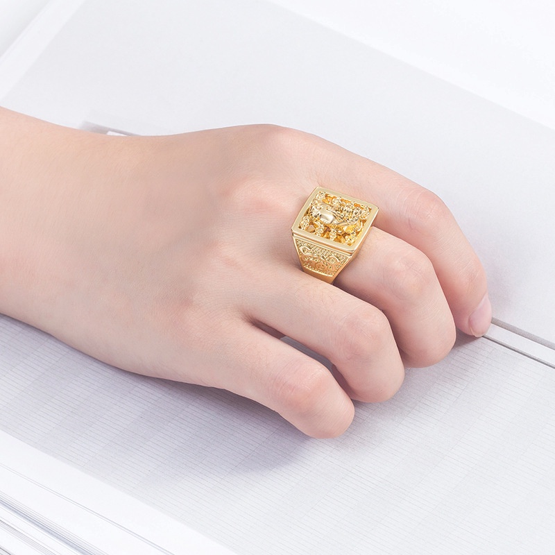 Nhẫn Vàng Pixiu Shakin Phong Thủy May Mắn Dạng Hở Có Thể Điều Chỉnh Kích Cỡ