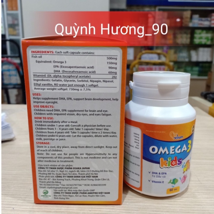 Viên uống OMEGA 3 KIDS lọ 60 viên giúp bổ sung DHA cho bé phát triển thị lực và não bộ