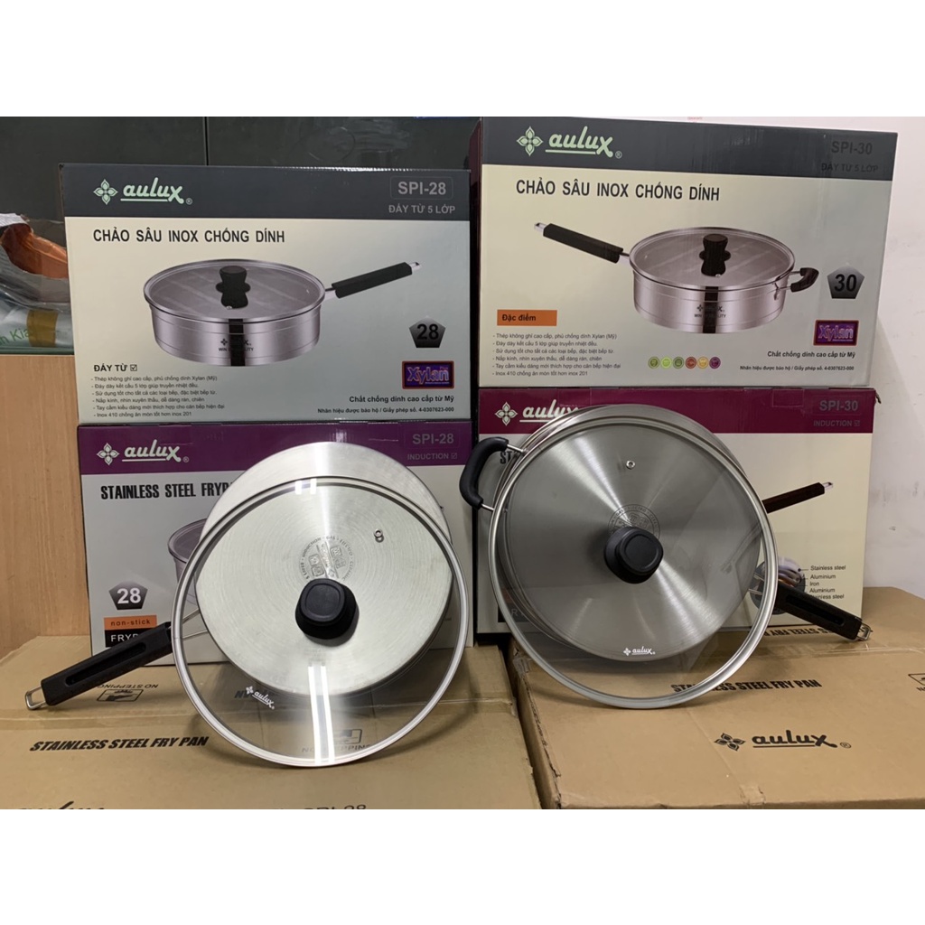 CHẢO CHỐNG DÍNH INOX SIZE 20-26CM-ĐÁY TỪ , DÒNG CAO CẤP 5 ĐÁY , CHỐNG DÍNH VÂN ĐÁ AULUX CHÍNH HÃNG-BH 12 THÁNG