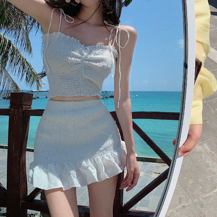 bộ thời trang ☋✽Áo khoác nỉ ngọt ngào giảm tuổi cho phụ nữ Salt suit, váy dài đến nửa mông, bộ đồ hai mảnh, mùa hè n