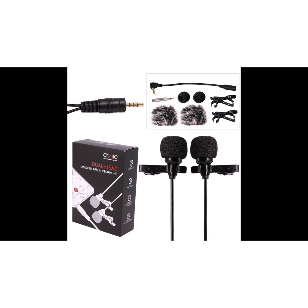 Micro cài áo 2 đầu mic AriMic Clipon Dual Lavalier