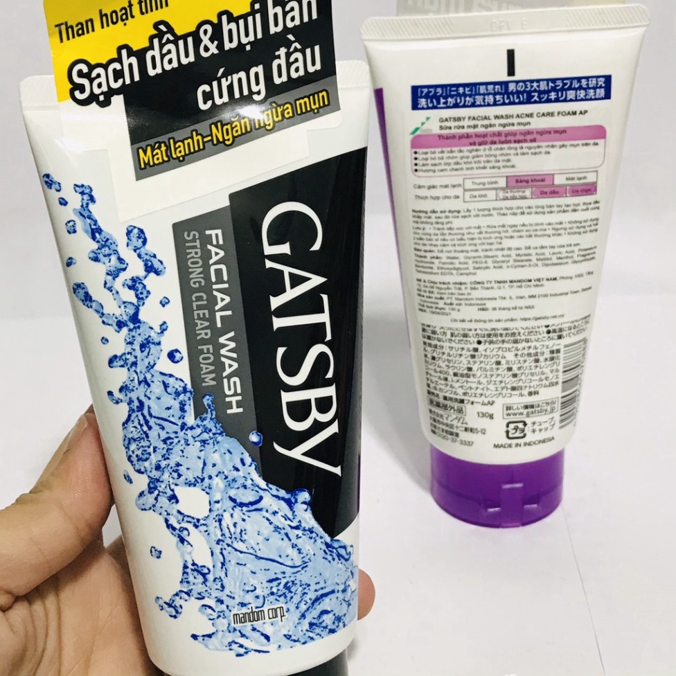 Sữa rửa mặt cho nam da khô da dầu mụn đầu đen Gatsby Facial Foam 130g
