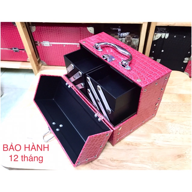 Hộp đựng mỹ phẩm có ổ khoá đựng đồ trang điểm cá nhân, dụng cụ nối mi màu hồng siêu cute