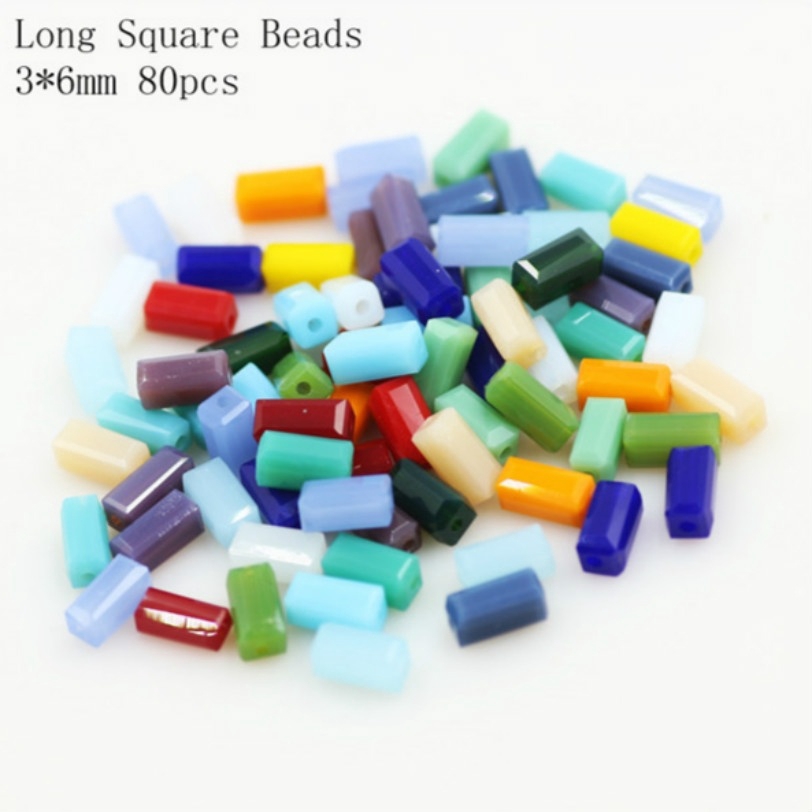 Set 80 hạt pha lê màu trơn kiểu vuông sử dụng làm đồ trang sức thủ công tiện lợi 3x6mm