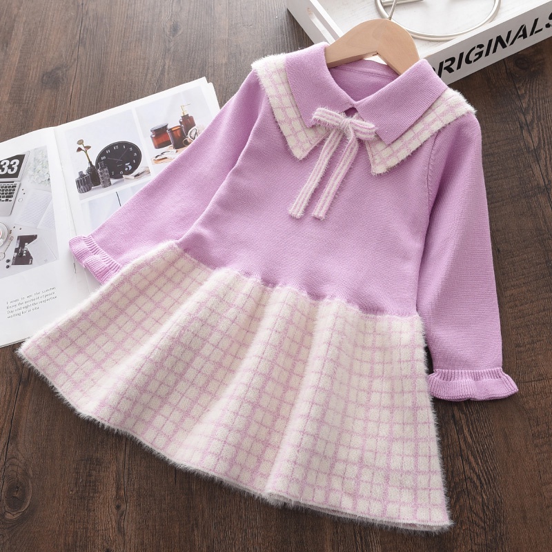 BEAR LEADER Đầm Dệt Kim Vải Cotton Mềm Mại In Họa Tiết Cherry Thời Trang Thu Đông Xinh Xắn Cho Bé Gái