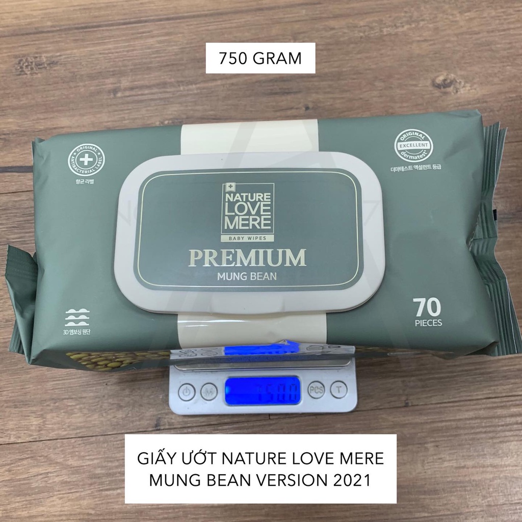 [Mã 267FMCGSALE giảm 8% đơn 500K] Giấy ướt MungBean Nature Love Mere Hàn Quốc kháng khuẩn loại to 70 tờ ( to dày)