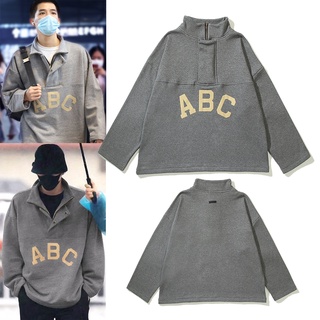 FOG Áo sweatshirt dáng rộng in nửa dây kéo phong cách đường phố