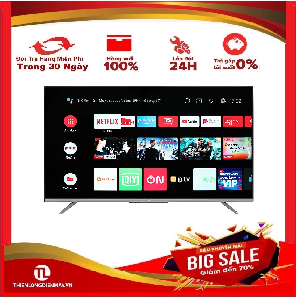 Android Tivi TCL 4K 50 inch 50P725 Mới 2021