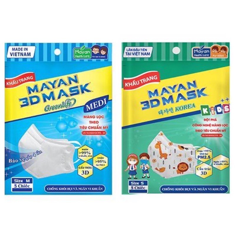 Mayan Khẩu trang 3D PM 2.5 Medi Túi 5 Chiếc