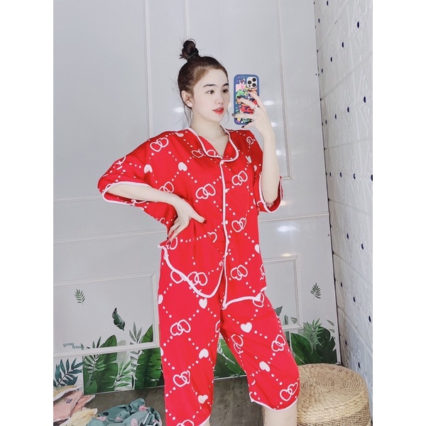 Đồ bộ mặc nhà, đồ bộ pijama lụa latin lửng dễ thương chất mịn mát