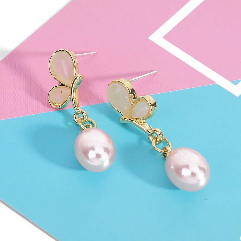 Khuyên tai Pinkdudu PD478 hợp kim hình bướm đính ngọc trai nhân tạo thanh lịch thời trang cho nữ