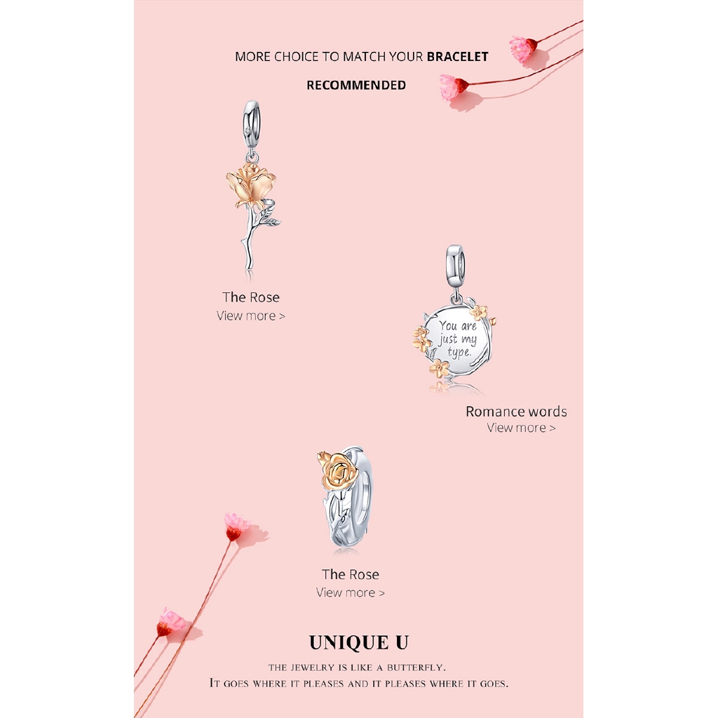 Hạt charm BAMOER BSC147 bằng bạc 925 hình bông hoa màu vàng hồng trang trí đồ trang sức