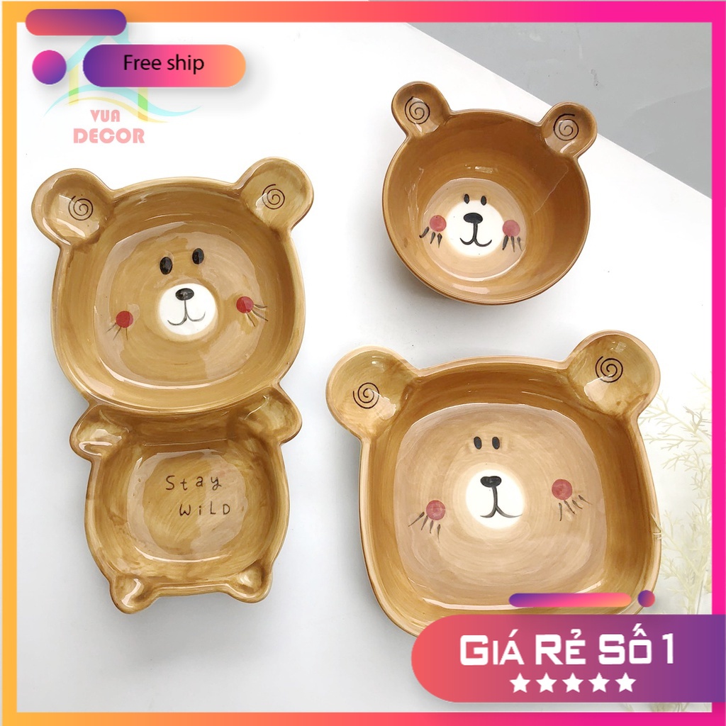 Bát Sứ Bát Ăn Cơm Bộ Bát Đĩa Decor Bộ Chén Dĩa Sứ Gấu Nâu Dễ Thương Cute Cao Cấp S49