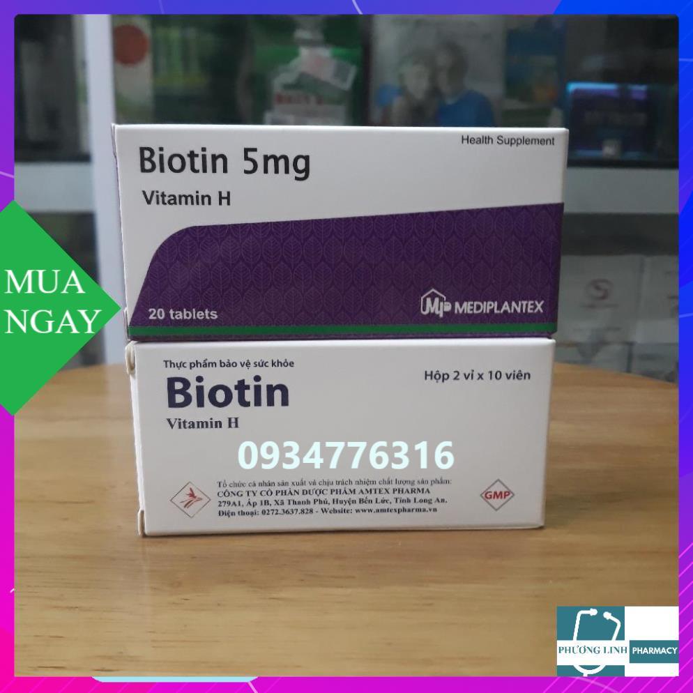 Biotin 5mg Bổ Sung Vitamin H, Vitamin B5 Hỗ trợ Giúp Tóc Mọc Nhanh, Dày, Giảm Gãy Rụng Hộp 20 Viên