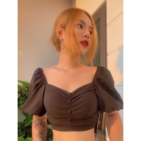 ÁO KIỂU CROPTOP TRỄ VAI thiết kế tay phồng form chuẩn tôn dáng mặc được 2 kiểu