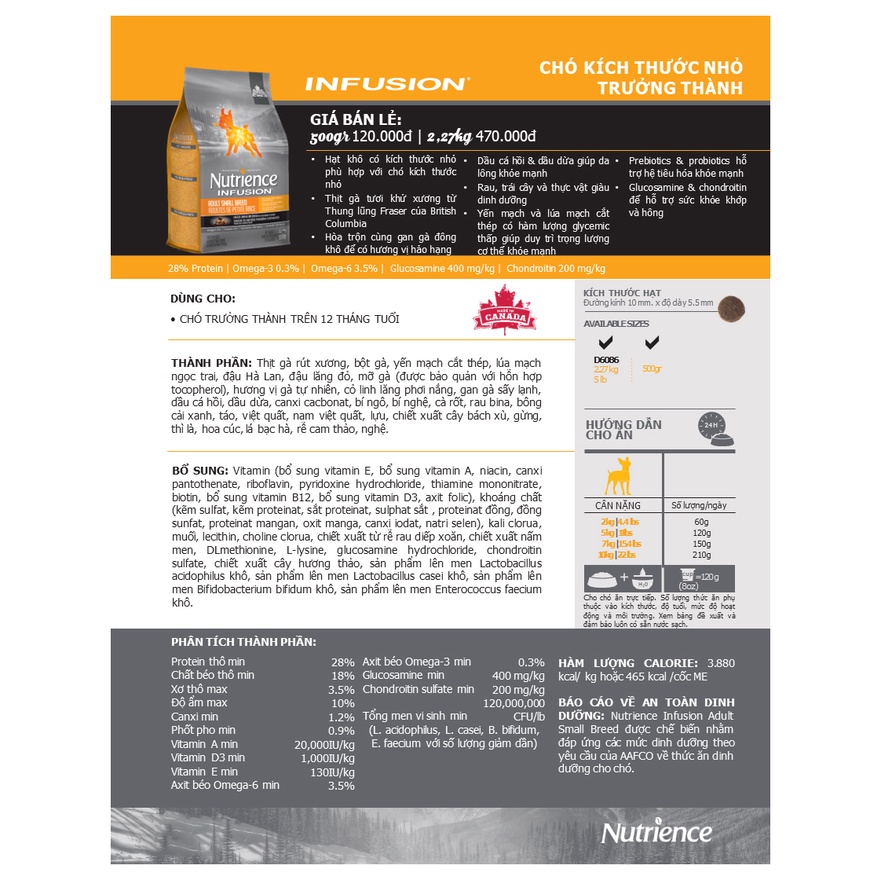Thức Ăn Cho Chó Lạp Xưởng Nutrience Infusion Bao 500g - Thịt Gà, Rau Củ Quả, Trái Cây, Dầu Cá Hồi, Da Lông Bóng Mượt