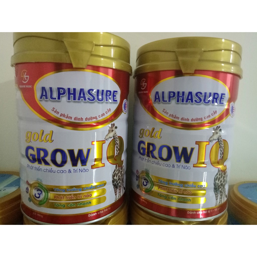 [Combo 2 lon] Sữa tăng chiều cao, trí não cho trẻ GROW IQ ALPHASURE Gold - lon 900g