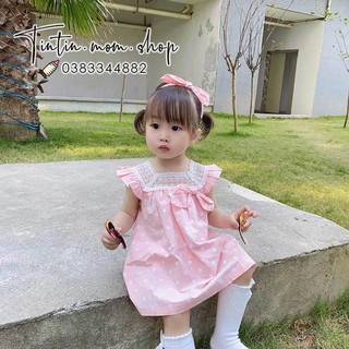 Set váy thô lụa chấm bi Vlinder kèm nơ cho bé gái