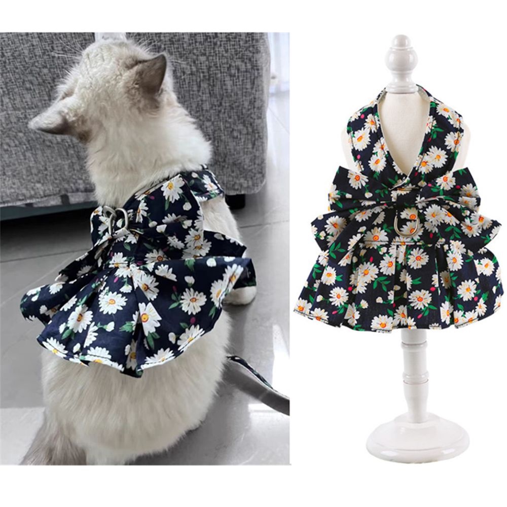 [COD] 1 Vòng Đeo Cổ Họa Tiết Hoa / Kẻ Ô / Nơ Kèm Dây Dắt Thú Cưng Đi Dạo