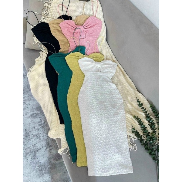 Đầm 2 dây ôm body dài qua gối vải xốp cao cấp - ALOHASHOP91