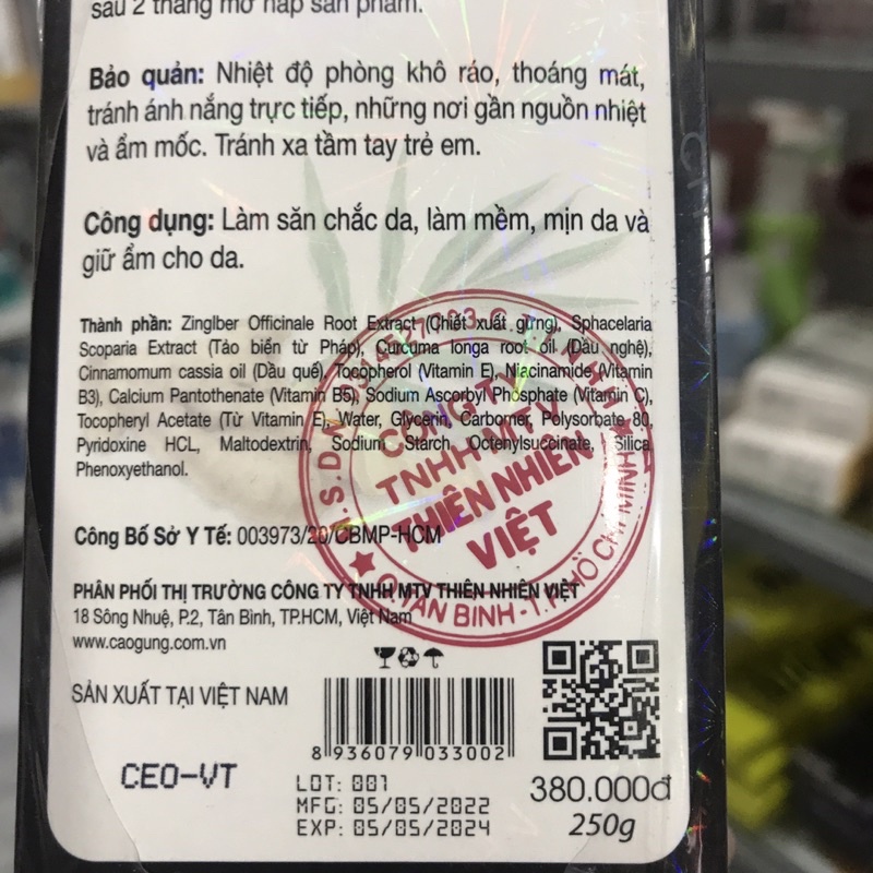 Cao Gừng Gel Massage Tan Mỡ Thiên Nhiên Việt 250g