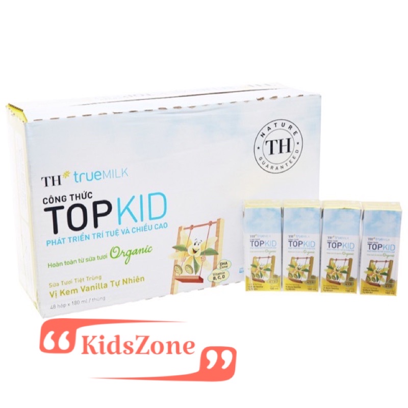 Thùng sữa tươi TopKid Organic TH TrueMilk 180ml (48 hộp)
