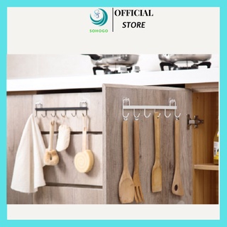 [NOWSHIP]-Bộ 2 Thanh treo đồ dán tường, tủ quần áo, nhà bếp, có 6 móc, chịu lực 5 kg 32.5X6.5cm (giao màu ngẫu nhiên)