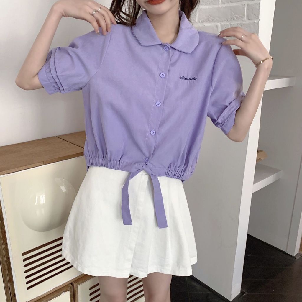 Áo Sơ Mi Dáng Rộng Cài Nút Thắt Dây Sáng Tạo Phong Cách Hàn Quốc Thời Trang Mù