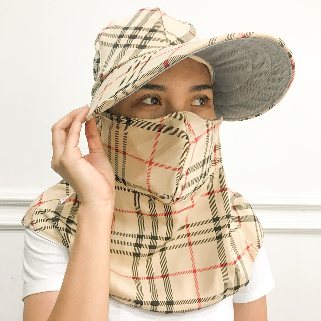 Nón mũ vành rộng khẩu trang chống nắng vải cotton cố định bằng miếng dán