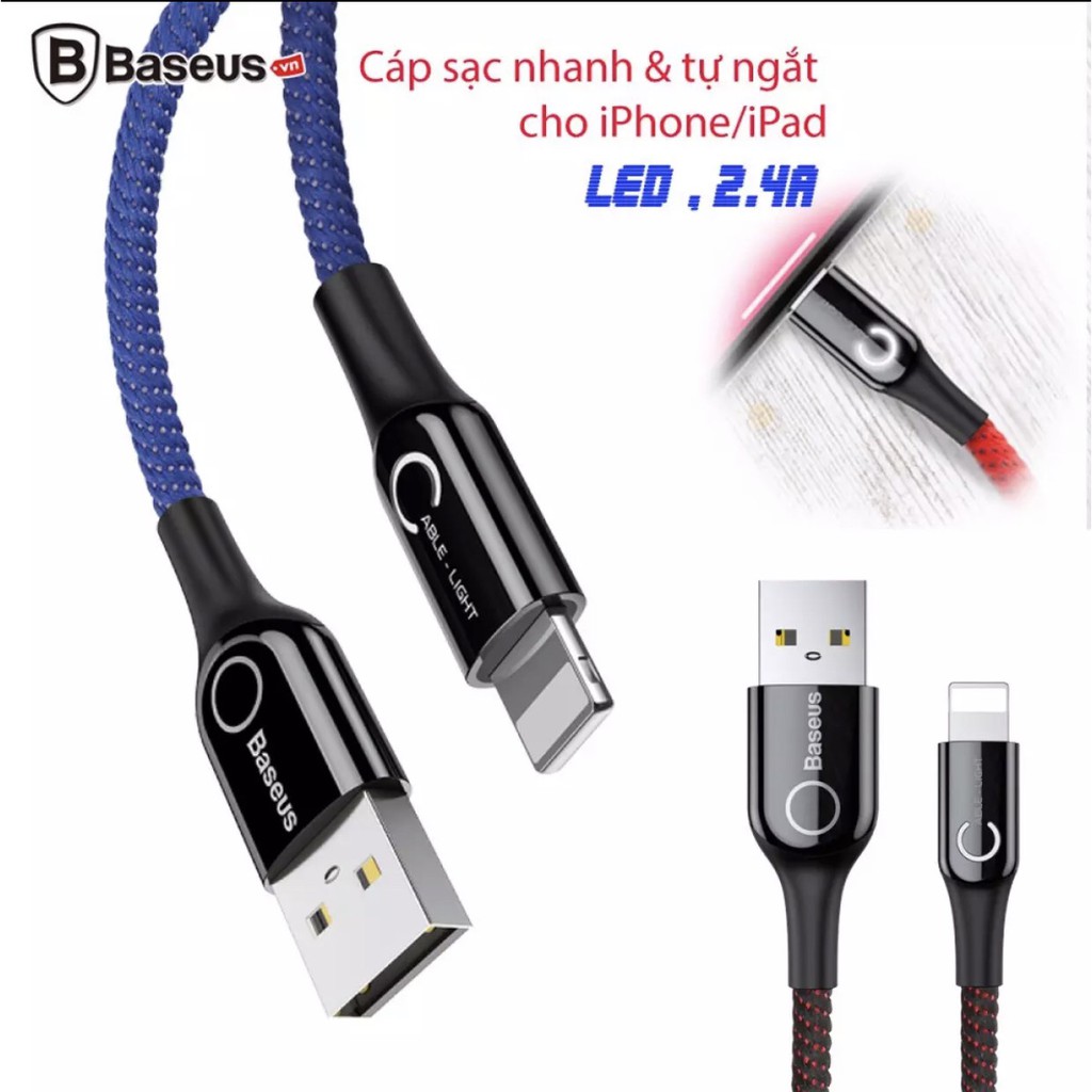 Cáp Baseus cổng USB 2.4A sạc/ truyền dữ liệu chất lượng cao cho iPhone XR XS Max