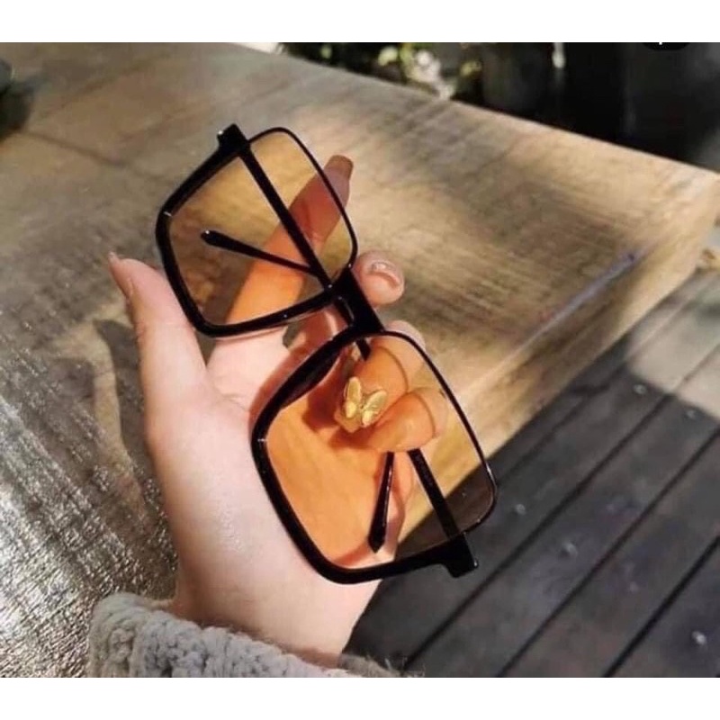 Mắt kính mát nam nữ cao cấp thời trang vuông oversize chống tia UV, kèm bao da đựng kính