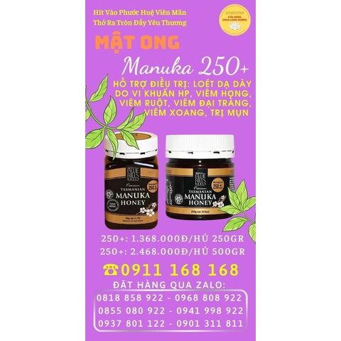 Mật Ong Manuka 250+ (Hủ 500g) - Quy Nguyên Xứ Tasmania