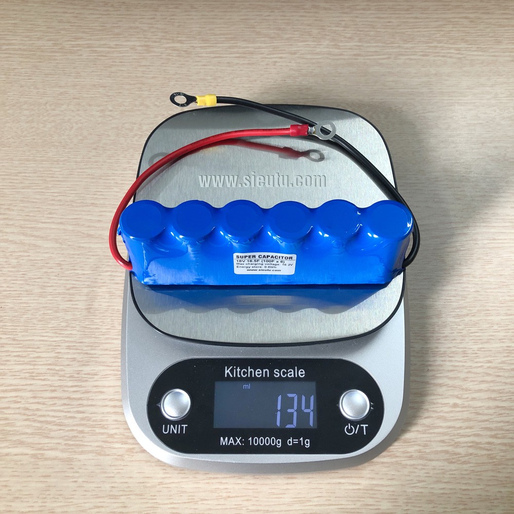 Siêu tụ điện 16V/16F 40A (pack 1 hàng 6 siêu tụ) bọc PVC bấm sẵn đầu cos