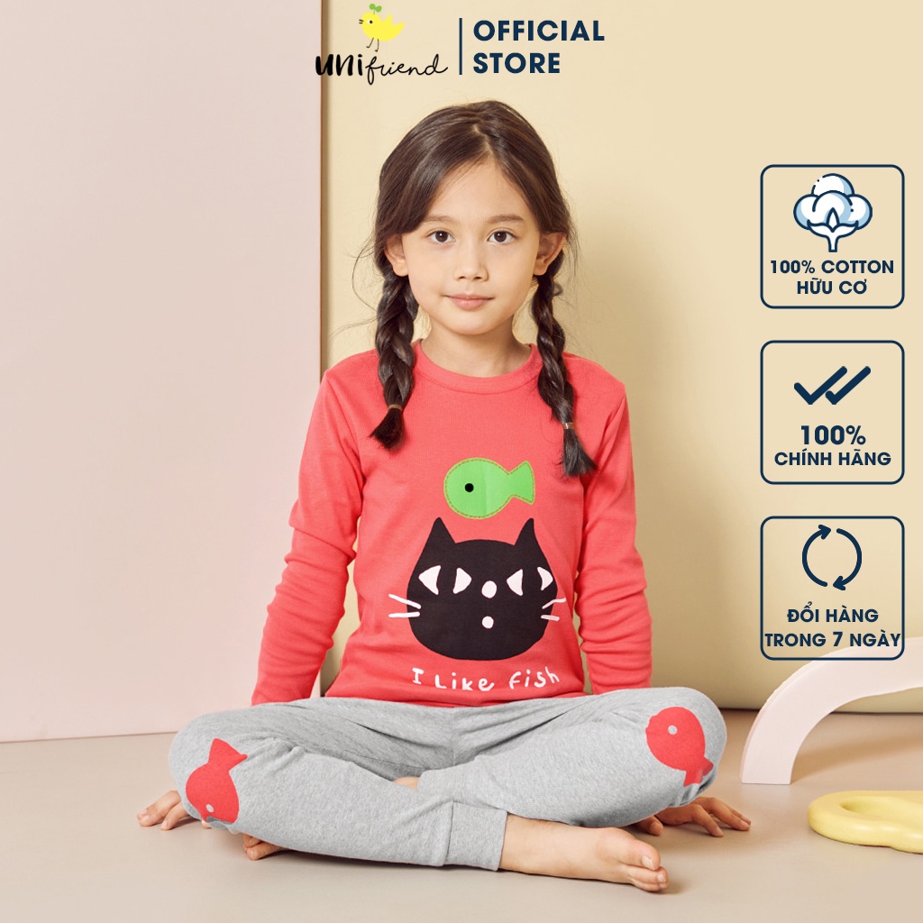 Đồ bộ tay dài thun cotton dáng ôm cho bé gái mặc nhà mùa thu đông Unifriend Hàn Quốc U1029