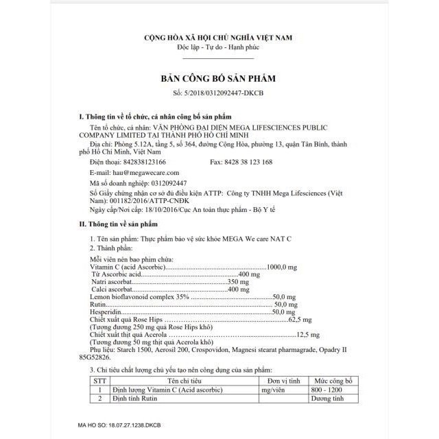 Nat C 1000 (Mega We Care) tăng đề kháng, miễn dịch, làm sáng da, tăng sinh collagen, giảm stress - Lọ 30 viên