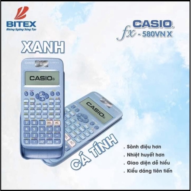 Máy tính Casio 580FX VN Nhập khẩu chính hãng thái Lan 521 tính năng đủ 3 màu Đen xanh Hồng