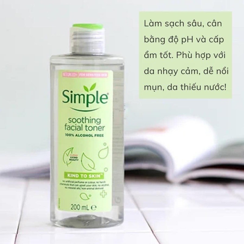 Nước hoa hồng Simple Kind To Skin Soothing Facial Toner, Toner cho da nhạy cảm Simple mẫu mới