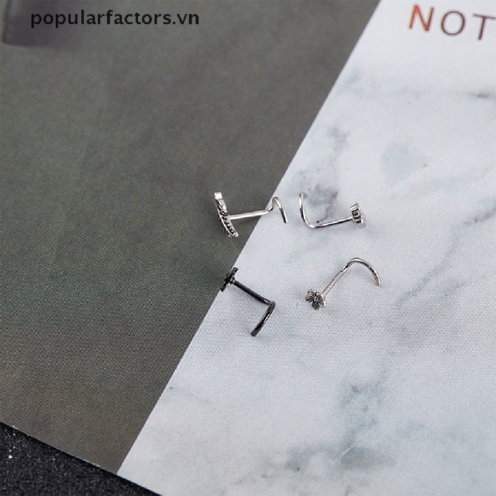 Khuyên mũi dạng xỏ bằng thép không và hợp kim đồng hình hoa/ nhện/ lông vũ đẹp mắt