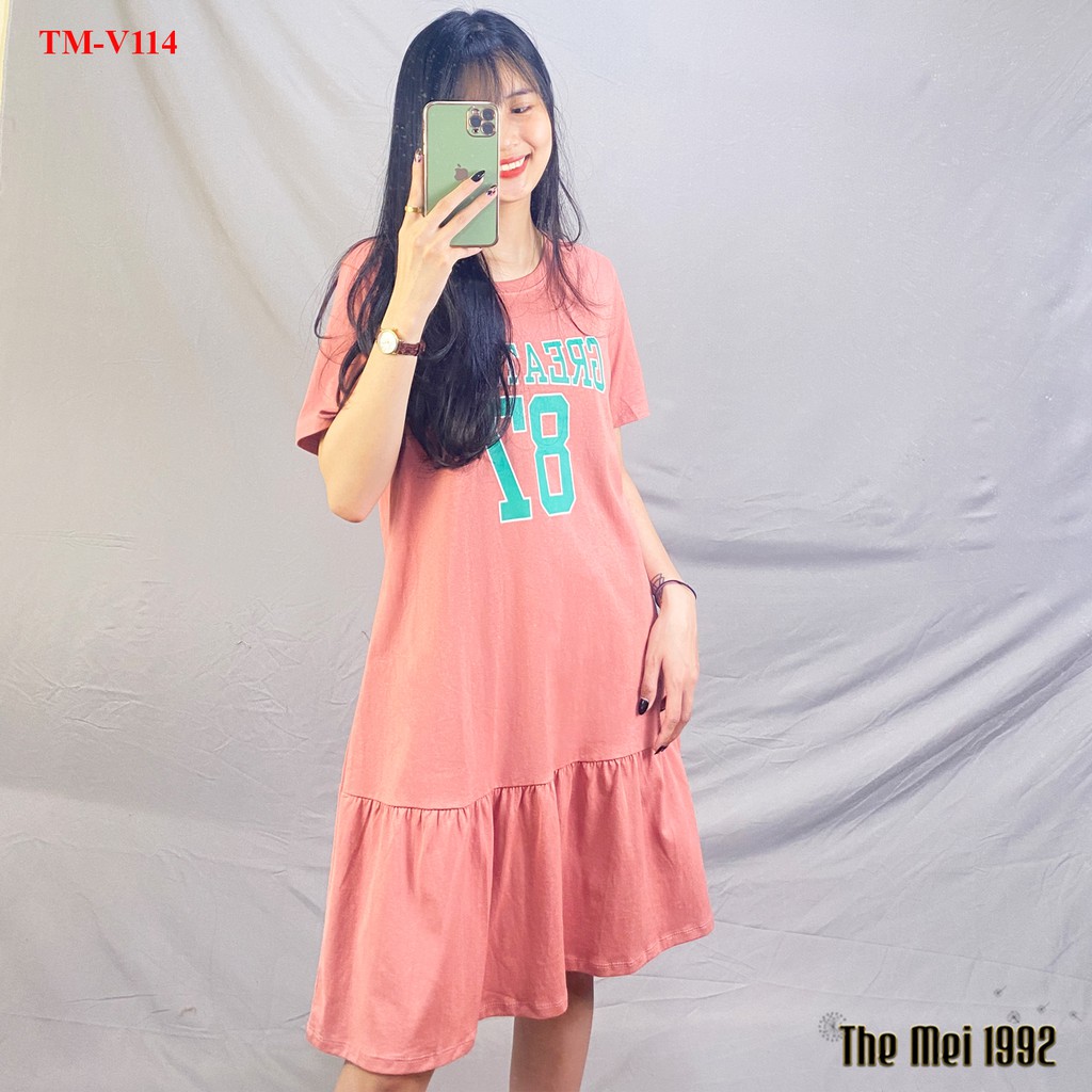 Váy thun suông nữ The Mei 1992 - Đầm bầu cao cấp chất cotton mát dáng đuôi cá có chữ trước ngực siêu xinh | BigBuy360 - bigbuy360.vn