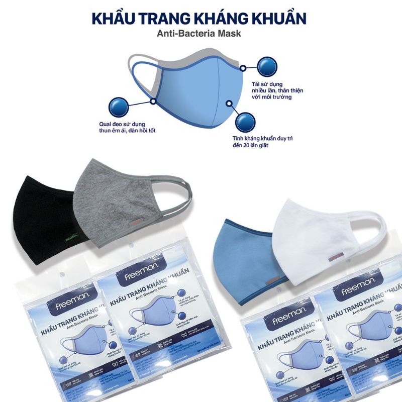 MS:FAM01( Freeman) - Khẩu trang kháng khuẩn- Kháng khuẩn tới 20 lần giặt- Tái sử dụng nhiều lần Công ty TNHH P N I