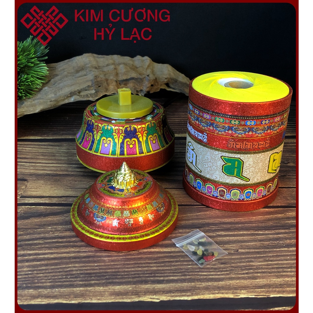 Chuyển Kinh Luân Nhôm Xoay Có Nhạc, Bánh Xe Mani Cầu Nguyện [Kim Cương Hỷ Lạc] 21Cm - 30Cm