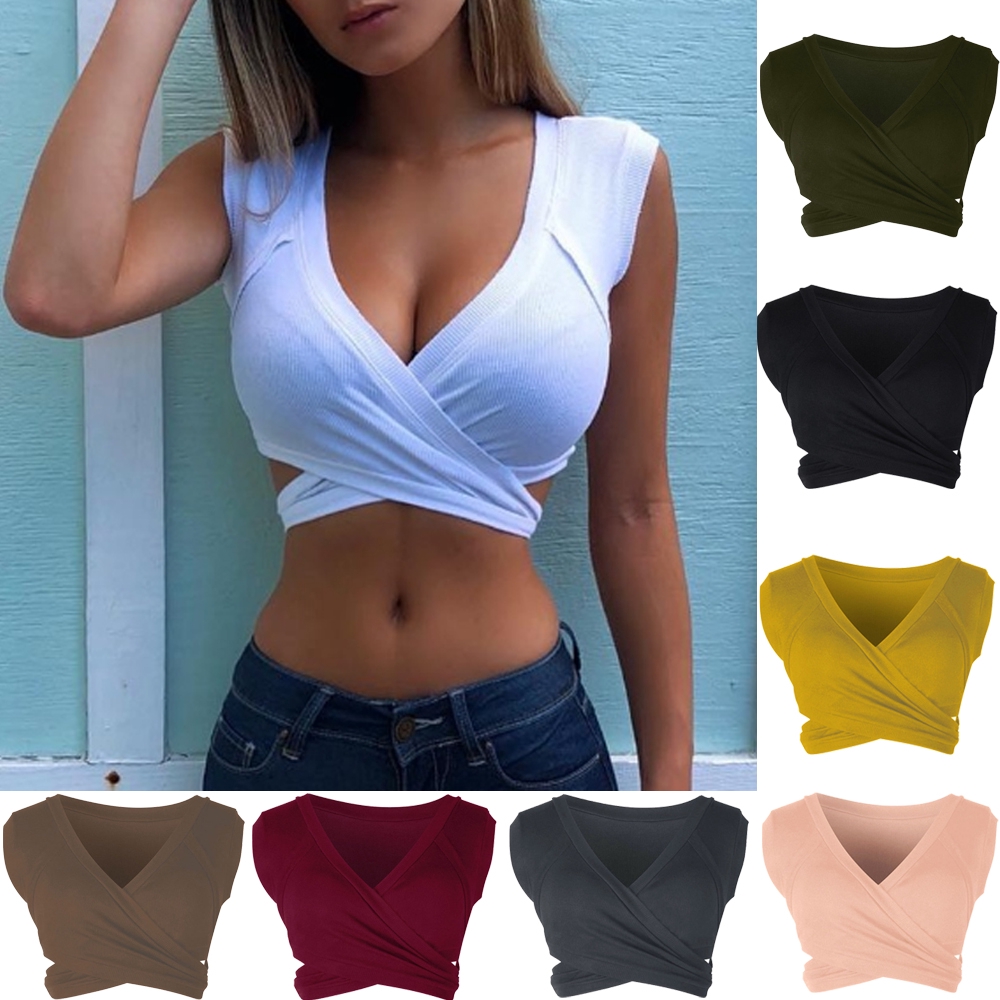 Áo Croptop Sát Nách Phối Dây Đan Chéo Cá Tính Dành Cho Nữ