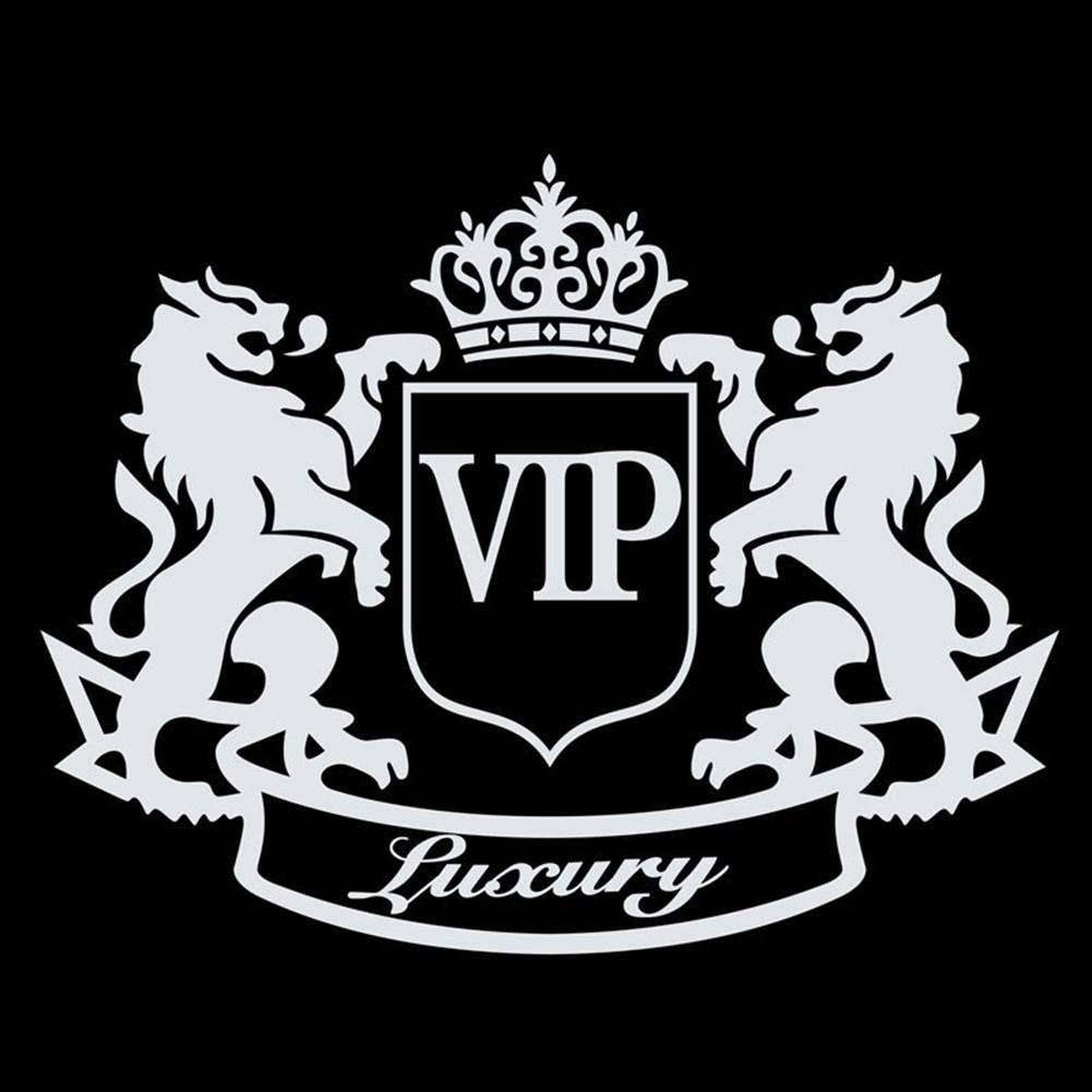 Đề can dán trang trí xe ô tô hình đôi sư và chữ "VIP" sang trọng