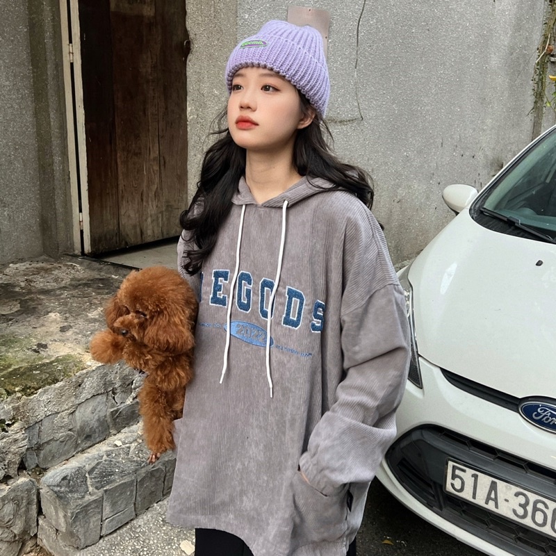 Áo Hoodie nhung gân Thêu Old School REGODS Unisex Form rộng ( HOODIE OLDSCHOOL )