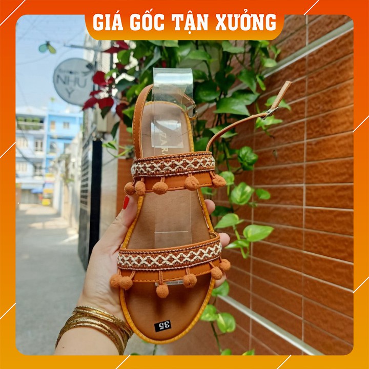 Giày sandal thổ cẩm 2 quai ngang phong cách boho hình chụp thật [HÀNG CÓ SẴN]