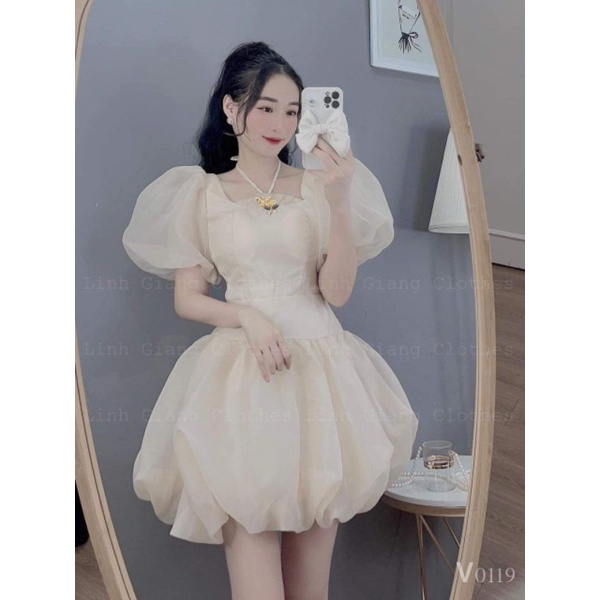 Đầm dự tiệc tay phồng tiểu thư voan 2 lớp, váy nữ dự tiệc dáng xòe tiểu thư dễ thương,đầm babydoll tay phồng