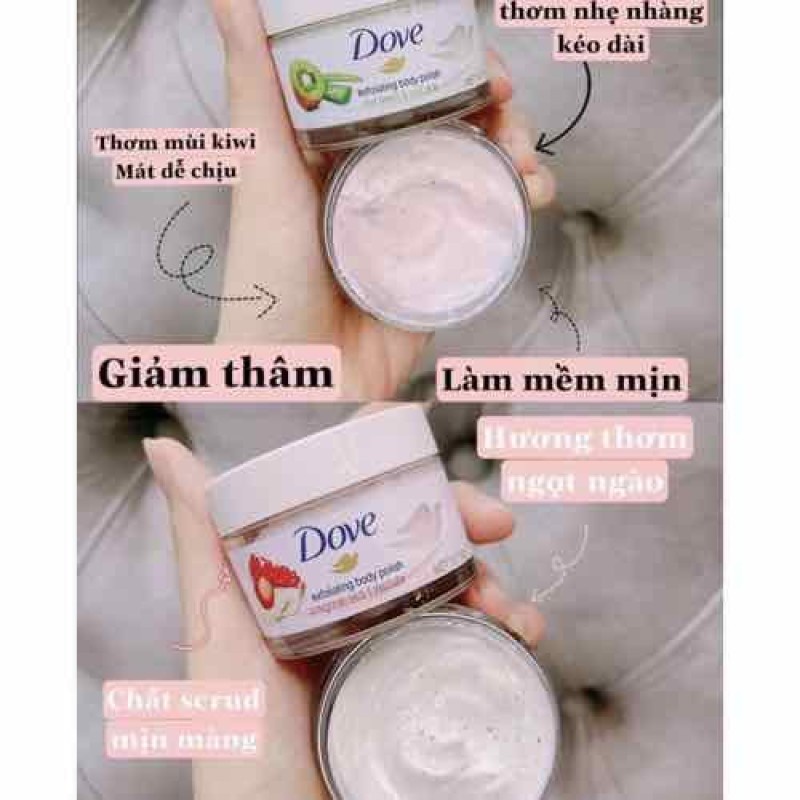 Set 2 hũ 50g tẩy da chết body Dove chiết xuất thiên nhiên từ hoa quả giúp mịn màng và sáng da