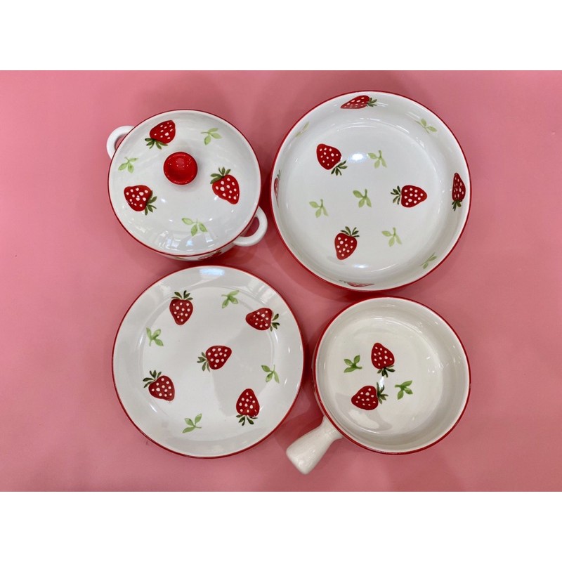 Bộ dâu tây 4 món sứ cao cấp