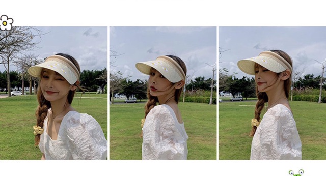 Mũ cói xinh che nắng hoa cúc- Khăn turban